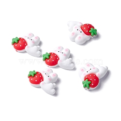Resin Cabochons, Rabbit and Strawberry, White, 20x26x7.5mm(RESI-C008-06)