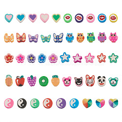 330pcs 11 Style Handmade Polymer Clay Beads, Animal & Star & Flower Plum Blossom & Owl & Heart & Butterfly & Lip & Yin Yang, Mixed Color, 11style/set(CLAY-FW0001-01)
