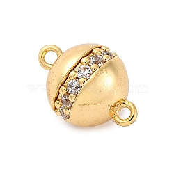 Brass Micro Pave Clear Cubic Zirconia Magnetic Clasps, Round, Real 18K Gold Plated, 11.5mm, Hole: 1.2mm(KK-P291-03G)