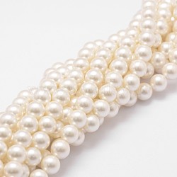Shell Pearl Bead Strands, Loose Beads for Jewelry Making, Grade A, Round, Floral White, 6mm, Hole: 0.8mm, about 62pcs/strand, 16 inch(X-BSHE-L026-03-6mm)