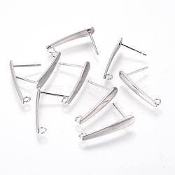 Non-Tarnish 304 Stainless Steel Ear Stud Components, with Loop, Stainless Steel Color, 20x4mm, Hole: 1.8mm, Pin: 0.9mm(X-STAS-F222-036)