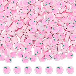 300Pcs Handmade Polymer Clay Beads, Round with Peach, Pink, 8.5x4mm, Hole: 1.6mm(CLAY-SC0002-20)