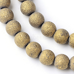 Electroplate Glass Bead Strands, Frosted Style, Round, Golden Plated, 8mm, Hole: 1.5mm, about 72pcs/strand, 24.8 inch(EGLA-S134-8mm-03)