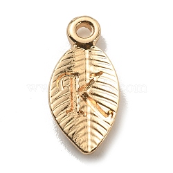 Alloy Pendants, Leaf with Letter Charm, Light Gold, Letter.K, 15.5x7.5x2.5mm, Hole: 1.5mm(FIND-TAC0011-69K-KCG)