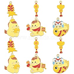 24Pcs 6 Styles New Year's Day Alloy Enamel Pendants, Golden, Mixed Shapes, 24~31.5x8~28x1~1.5mm, Hole: 1.5~1.8mm, 4pcs/style(ENAM-FS0004-29)