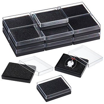 Plastic Badge Storage Box, Badge Gift Case with Black Sponge, Rectangle, 42x53x15mm