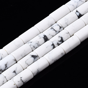 Synthetic Turquoise Beads Strands, Dyed, Column, White, 5~6x3mm, Hole: 0.8mm, about 62~63pcs/strand, 15.35~15.75 inch(39~40cm)