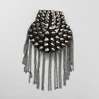 Alloy Tassel Epaulettes, Punk Style Detachable Spike Rivet Shoulder Badge, with Non-Woven Fabric, Silver, 180x90~94x50~54mm