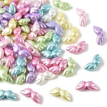 100Pcs Opaque Acrylic Imitation Pearl Beads, Wing, Mixed Color, 9x21.5x6.5mm, Hole: 2mm