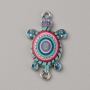 Alloy Enamel Connector Charms, Turtle Links, Platinum, Turquoise, 27.5x15.5x2mm, Hole: 1.4mm and 1.6mm