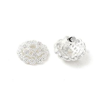 Rack Plating Brass Beads Caps, with Clear Cubic Zirconia, Long-Lasting Plated, Lead Free & Cadmium Free, Flower, Silver, 6x6x2mm, Hole: 1mm