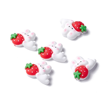 Resin Cabochons, Rabbit and Strawberry, White, 20x26x7.5mm