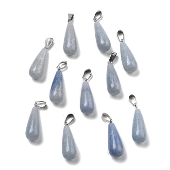 Natural Blue Aventurine Pendants, with Stainless Steel Snap On Bails, Drop, 28~30x10~12mm, Hole: 6x4mm