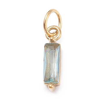 304 Stainless Steel Cubic Zirconia Pendants, Rectangle, Golden, Pale Turquoise, 17x4x4mm, Hole: 5mm