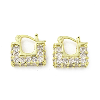 Rectangle Rack Plating Brass with Cubic Zirconia Hoop Earrings, Cadmium Free & Lead Free, Real 18K Gold Plated, 15.5x5.5mm