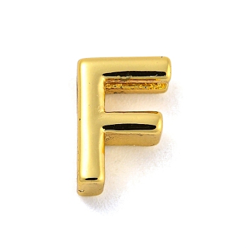 Brass Pendants, Real 18K Gold Plated, Letter F, 8x5.5x3mm, Hole: 1.2mm