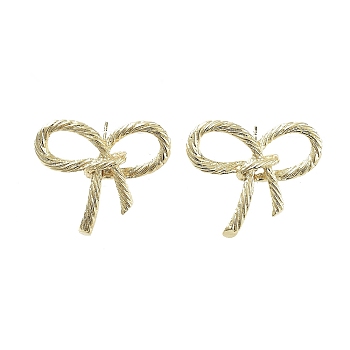 Bowknot Brass Stud Earrings, Long-Lasting Plated, Lead Free & Cadmium Free, Real 18K Gold Plated, 20x24.5mm