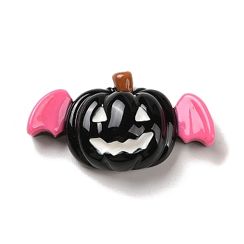 Halloween Opaque Resin Decoden Cabochons, Pumpkin with Bat Wings, Black, 19x33x10mm