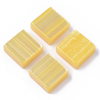 Resin Beads, Imitation Gemstone, Pearlized, Half Drilled, Square, Two Holes, Gold, 24x24x11mm, Hole: 1.8mm