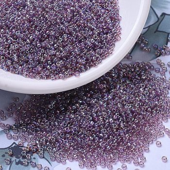 MIYUKI Round Rocailles Beads, Japanese Seed Beads, (RR256) Transparent Smoky Amethyst AB, 11/0, 2x1.3mm, Hole: 0.8mm, about 1100pcs/bottle, 10g/bottle