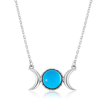 Triple Moon Goddess Cubic Zirconia Pendant Necklace, Sterling Silver Jewelry for Women, Light Blue, 15.75 inch(40cm)