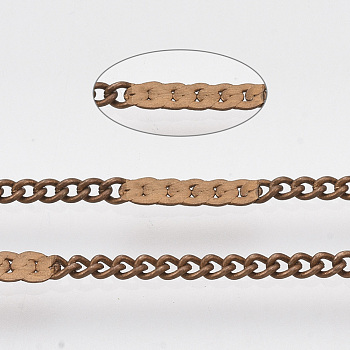 Soldered Brass Coated Iron Curb Chains, Twisted Chains, with Spool, Red Copper, 2x1.6x0.4mm, about 39.37 Feet(12m)/roll