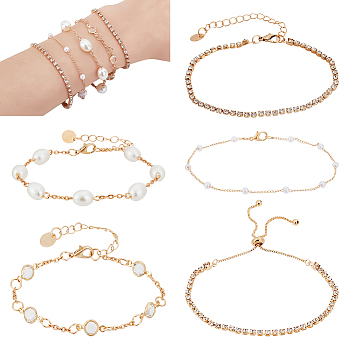 5Pcs Jewelry Sets, including Alloy Bracelet & Anklets, Golden, 172~300mm