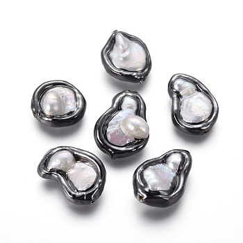 Natural Baroque Pearl Cultured Freshwater Pearl Beads, with Brass Findings, Nuggets, White, Gunmetal, 17.5~23.5x16~22x8~9mm, Hole: 0.7mm