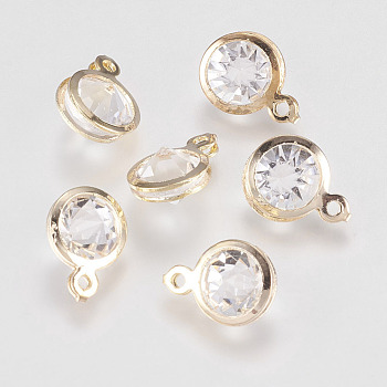 Glass Rhinestone Charms, with Iron Findings, Flat Round, Golden, 12.5x9x7mm, Hole: 1mm