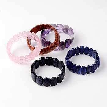 Oval Natural & Synthetic Mixed Stone Bead Stretch Bracelets, 54~60mm, 18~20mm