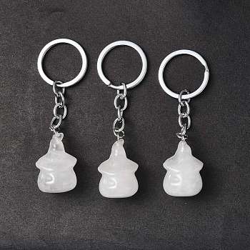 Natural Quartz Crystal Keychains, with Iron Keychain Clasps, Ghost, 8cm