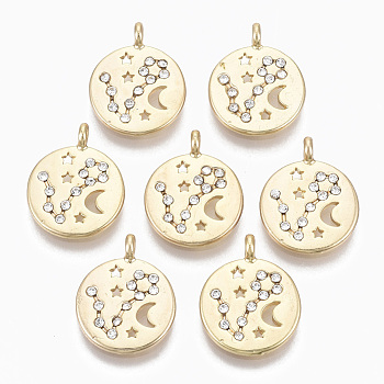Alloy Pendants, with Crystal Rhinestone, Cadmium Free & Nickel Free & Lead Free, Constellation, Real 18K Gold Plated, Pisces, 17x14x1.4mm, Hole: 1.5mm