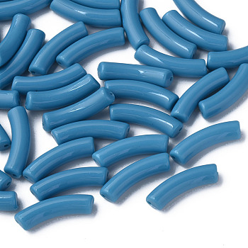 Opaque Acrylic Beads, Curved Tube, Steel Blue, 32x10x8mm, Hole: 1.8mm