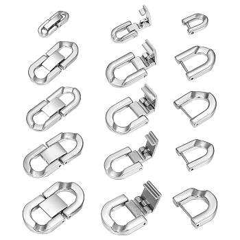 5Pcs 5 Styles 304 Stainless Steel Fold Over Clasps, Oval, Stainless Steel Color, 18~32x6.5~18x3~4mm, 1pc/style