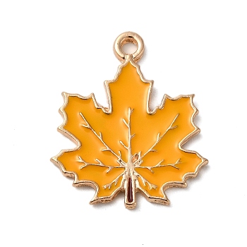 Thanksgiving Day Theme Alloy Enamel Pendants, Golden, Maple Leaf Charm, Gold, 23x19.5x1.5mm, Hole: 1.6mm