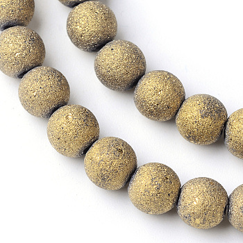 Electroplate Glass Bead Strands, Frosted Style, Round, Golden Plated, 8mm, Hole: 1.5mm, about 72pcs/strand, 24.8 inch