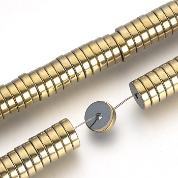 Electroplate Non-magnetic Synthetic Hematite Beads Spacers Strands, Heishi Beads, Flat Round/Disc, Light Gold Plated, 8x2mm, Hole: 1.5mm, about 191pcs/strand, 15.7 inch