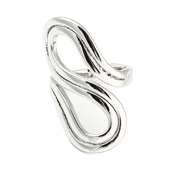 Brass Wrapped Open Cuff Rings, Hollow, Platinum, Inner Diameter: 15.5mm