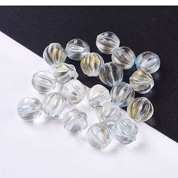Transparent Glass Beads, with Glitter Powder, Pumpkin, Clear, 10.5mm, Hole: 1mm