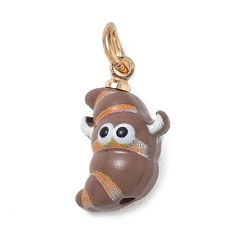 Spray Painted Alloy Pendants, Croissant Charms, Coffee, 17x11x9mm, Hole: 4mm