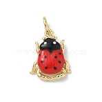 Insect Themes Brass Enamel Pendants, Rack Plating, Cadmium Free & Lead Free, Long-Lasting Plated, with Jump Ring, Real 18K Gold Plated, Ladybug, 14.5x11.5x4mm, Hole: 3.5mm(X-KK-B155-01B-01G)