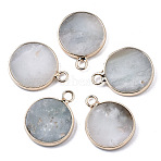 Natural Flower Amazonite Pendants, with Light Gold Plated Brass Edge, Flat Round, 20x16.5x3~4mm, Hole: 2.5mm(G-N326-29B)