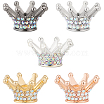 10Pcs 5 Colors Alloy Rhinestone Crown Beads, Focal Beads for Beadable Pens, Keychains and Jewelry, Mixed Color, 25.5x23.5x13.5mm, Hole: 2.5mm, 2pcs/color (FIND-PA0001-33)