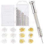 DIY Jewelry Punch Hole Kit, with Iron Jump Rings & Screw Eye Pin Peg Bails, Steel Hand Twist Drill & Micro Drill Bits Set, Mixed Color, 88.5x1.4mm(DIY-OC0002-35)