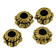 Tibetan Style Spacer Beads, Lead Free, Cadmium Free and Nickel Free, Flat Round, Antique Golden, 5mm in diameter, 3mm thick, hole: 2mm(X-GLF11362Y-NF)