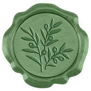50Pcs Adhesive Wax Seal Stickers, Envelope Seal Decoration, For Craft Scrapbook DIY Gift, Olive Drab, Leaf, 30mm(DIY-CA0006-13E)