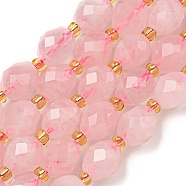 Natural Madagascar Rose Quartz Beads Strands, Faceted, Oval, with Seed Beads, 8~9x6~8mm, Hole: 1~1.2mm, about 17~19pcs/strand, 7.09~7.87 inch(18~20cm)(G-N342-61)