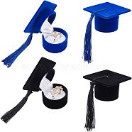 CHGCRAFT 4Pcs 2 Colors Velvet Jewelry Ring Storage Boxes, with Sponge Inside & Tassel, for Celebration Graduation Gifts, Doctoral Hat, Mixed Color, 5.8x5.8x3.6cm, 2pcs/color(CON-CA0001-010)