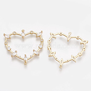 Cubic Zirconia Links, Real 18K Gold Plated, with Brass Findings, Heart, Clear, 30x28x3mm, Hole: 0.5mm(KK-S348-083)
