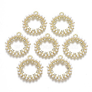 Alloy Pendants, with Crystal Rhinestone and ABS Plastic Imitation Pearl, Ring, Light Gold, 27x24x3.5mm, Hole: 1.6mm(X-PALLOY-T077-17)